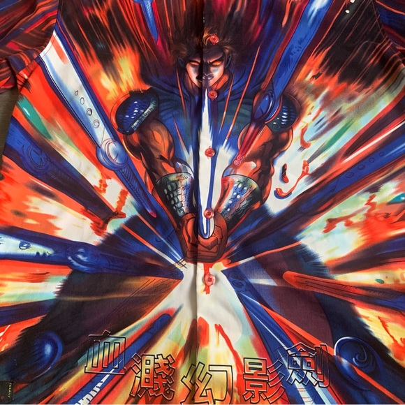 Y2K ANIME JAPANESE SWORD WARRIOR ALL OVER PRINT SHIRT SILKY THICK M - Picture 5 of 6